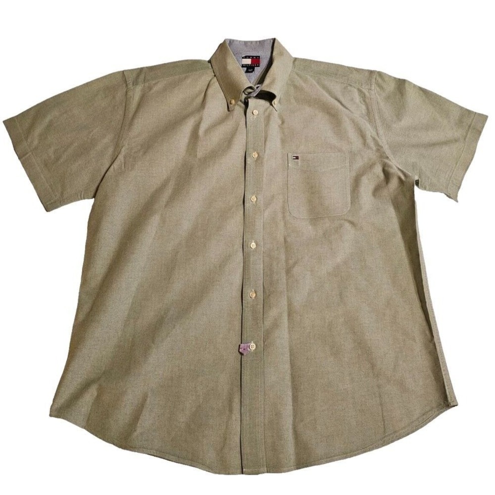 VTG Tommy Hilfiger Shirt Men's XL Green SS‎ Cotton